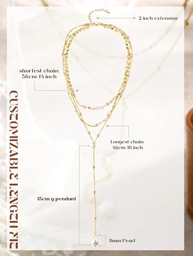 Trendy Long Lariat Necklaces for Women, Drop Cross Rosary Chain Necklace | Dainty Stackable Layered Y-Shaped Pendant Necklace Jewelry Set with Zircon and Pearl, 16K Gold Plated, Silver