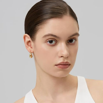 18K Gold Plated Huggie Hoop Earrings for Women, 925 Sterling Silver Post, Hypoallergenic Small Earrings - color: Curved Large Hoops