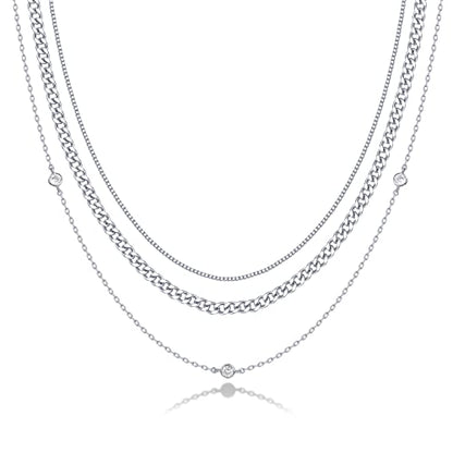 PAVOI 14K Gold Plated Dainty Layering Necklaces for Women | Snake Chain, Curb Link, Paperclip Layered Chains | Trendy Layering Necklace - style: Diamond Station