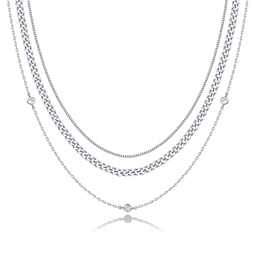 PAVOI 14K Gold Plated Dainty Layering Necklaces for Women | Snake Chain, Curb Link, Paperclip Layered Chains | Trendy Layering Necklace - style: Diamond Station