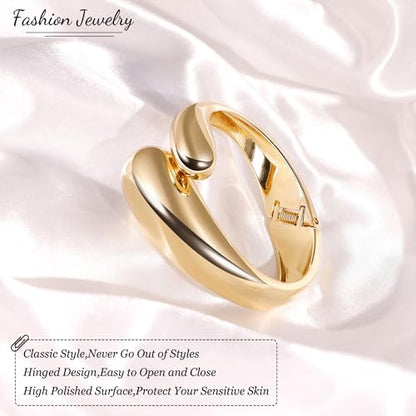 18K Gold Plated Wide Chunky Gold Cuff Bracelets for Women Chunky Bangle Bracelets Waterdrop Oval Irregular Trendy Wrist Wrap Bracelets Open Minimalist Thick Gold Wrist Cuff Bracelets - style: 18K Gold-A