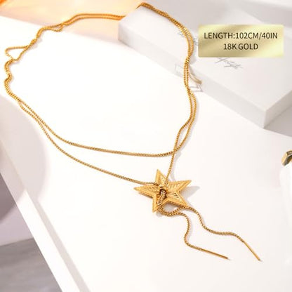 Adjustable Long Lariat Necklace for Women, 18K Gold Plated Y-Necklace