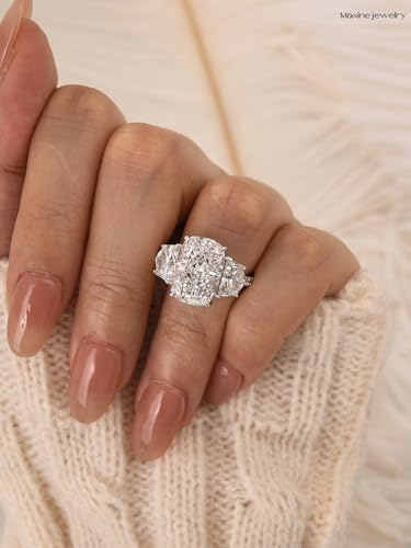 Maxinejewelry 925 Silver 6CT 3-Stone Cushion Cut Engagement Ring