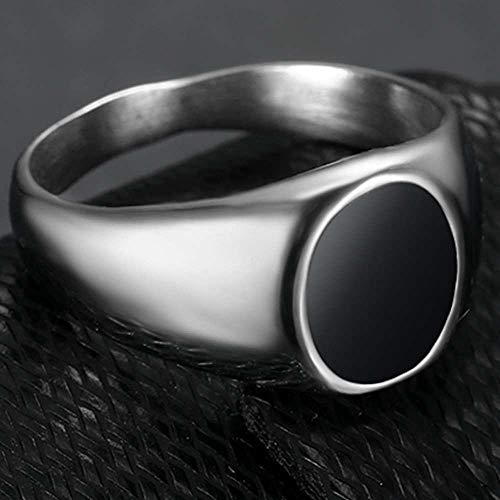Stainless Steel Black Enamel Filled Oval Shape Signet Style Wedding Statement Promise Pinky Ring