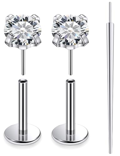 20G 18G 16G F136 Titanium Threadless Flat Back Earrings Nose Studs Tragus Forward Helix Conch Cartilage Lobe Earrings Medusa Labret Snake Bite Monroe Lip Ring Piercing Jewelry For Women Men - size: 18G-7MM Bar-CZ 4MM