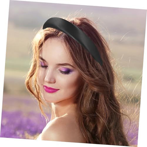 Beaupretty Padded Satin Headband for Women, Wide Plain Black Hairband with Sponge Padding, Lightweight Fashion Hair Accessory for Daily Wear and Casual Styling