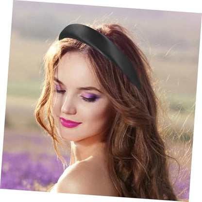 Beaupretty Padded Satin Headband for Women, Wide Plain Black Hairband with Sponge Padding, Lightweight Fashion Hair Accessory for Daily Wear and Casual Styling