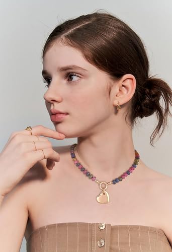 CLASSYZINT Gold Heart Pendant Necklace for Women Puffy Heart Necklace Beads Chain Necklace Statement Necklace Trendy Jewelry - style: XL22319A