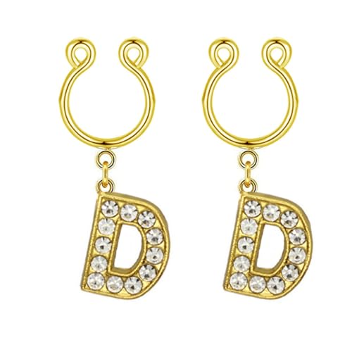 2Pcs Fake Nipple Rings Name Initial Letter Nipple Clamps for Women Non Piercing Beginner Cubic Zirconia Non Piercing Nipple Jewelry - color: D