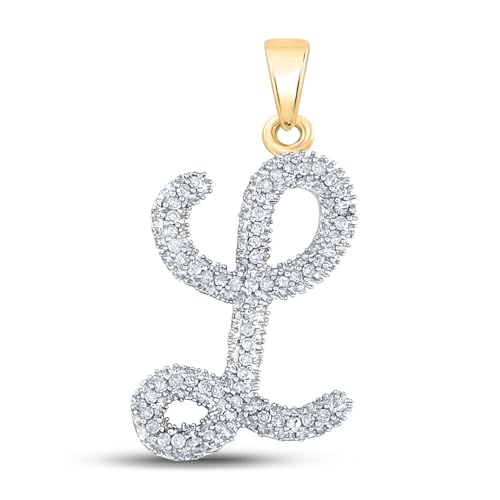 Solid 10K White Gold Real Natural Diamond Womens Cursive A-Z Initial Letter Pendant Charm for Necklaces 1/6 Carat (.15 Cttw) - style: L - 10k Yellow Gold
