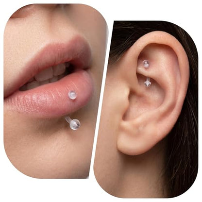 12 Pack Plastic Belly Button Rings Clear Tongue Rings Pregnancy Belly Ring | Curved Barbell Clear Piercing Retainer Invisible Navel Ring for Surgery Work Sports