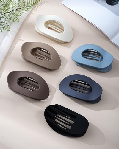 Mesovor 6 Pack Flat Hair Claw Clips, 4.33" Nonslip Round Lay Hair Clips | Strong Hold French Large Flat Hairclips for Lying Down, Yoga, Driving (Blue Matte) - color: Blue Matte