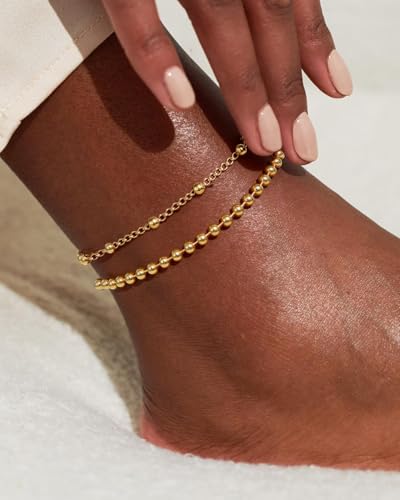 2/3 PCS Gold Anklets for Women Waterproof Boho Starfish, Seashell, Heart & Butterfly Charms Ankle Bracelets Non Tarnish Adjustable Layered Cuban Beaded Foot Chain Beach Jewelry for Summer Vacations - color: Gold Set 4