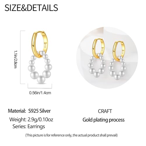 925 Sterling Silver Huggie Hoop Earrings for Women with 5A Cubic Zirconia Jewelry Birthday Gift - style: Pearl dangle