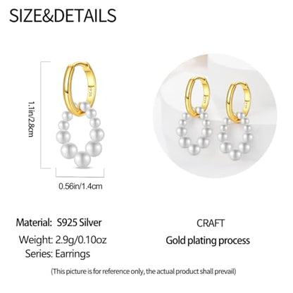 925 Sterling Silver Huggie Hoop Earrings for Women with 5A Cubic Zirconia Jewelry Birthday Gift - style: Pearl dangle