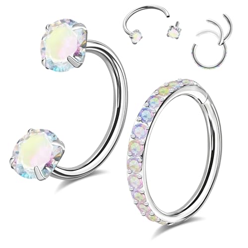 ONESING Horseshoe Nose Ring and Nose Hoop 16G Stainless Steel Hoop Nose Rings for Women Men Horseshoe Nose Piercings Jewelry for Septum Daith Tragus Helix Rook Eyebrow Lip Piercing Inner 6mm/7mm/8mm - color: Colorful, size: 6mm