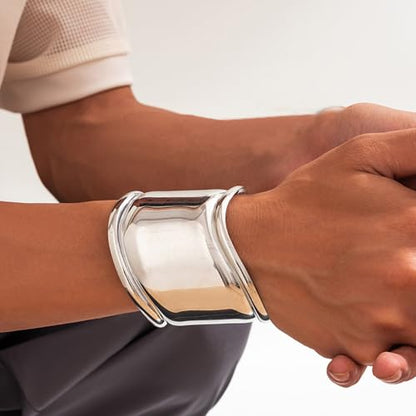 Chunky Silver Arm Cuff Bracelet for Women Trendy Thick Adjustable Wide Bicep Wrist Cuff Bangles Exaggerated Punk Open Bracelet Birthday Jewelry Gifts - color: Silver
