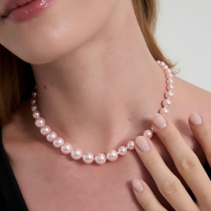 Pearl Necklace and Earring Set for Women Costume Jewelry Set | Elegant Outfit Matching, Wedding Bridesmaid Prom Gifts - style: Pink 18 inches