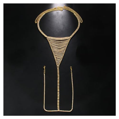 Rhinestone Waist Chain Thong Panties Crystal Chain Thong Panty Festival G String Hip Body Chain Jewelry for Women - color: Gold