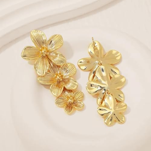 14K Gold Plated Heart Earrings for Women, Heart/Flower/Bow/Pearl Earrings Drop Stud Huggie Hoop Earring Hypoallergenic Earrings Christmas Earrings Festival Party Jewelry Gifts for Women - color: A-Gold Flower