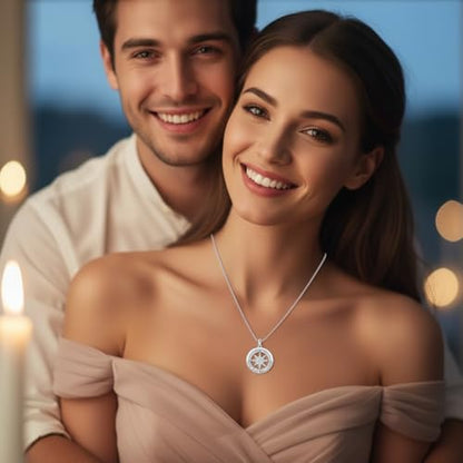 Compass Necklace for Women Wife Girlfriend Mom Daughter Gifts | S925 Silver Jewelry For Anniversary 18K Rose Gold Gifts For Birthday Christmas Mothers Valentines Day 12 Birthstones - style: 04-April-Silver