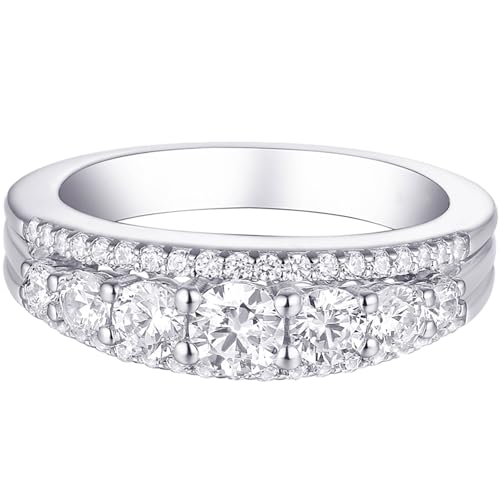 Newshe Jewellery Moissanite Wedding Bands for Women Eternity Ring 925 Sterling Silver Engagement Anniversary Stacking Size - color: Cubic Zirconia-Silver