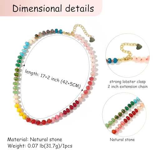 Gemstone Beaded Necklace for Women Colorful Natural Stone Freshwater Pearl Surfer Beach Rainbow Necklace Jewelry Gift - color: colorful -02