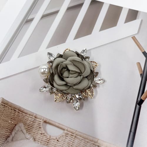 Elegant Rose Flower Brooch Pin for Women Men Wedding Party Gentleman's Essentials Handmade Imitation Crystal Pearl Fabric Flower Lapel Pin Dress Suit Accessories Boutonniere Ideas Gift - color: Green