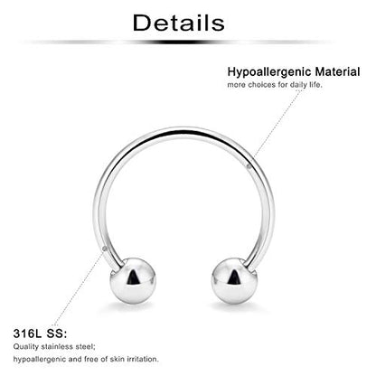 18-36PCS 20G Nose Hoop Rings Surgical Steel Septum Ring Tragus Cartilage Helix Hoop Earrings Lip Horseshoe Barbell Piercing Jewelry for Women Men 8mm 10mm 12mm - color: 36pcs,ball closure