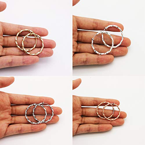 LAXPICOL Twisted Clip On Earrings 4PCS Different Color Gold Silver Black Rose 1.18IN .57IN .96IN .36IN Hoop Earrings Clip On Earrings for Women No Piercing - color: 1.18in