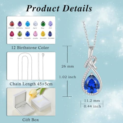 Infinity Teardrop Necklace Silver Tone Pendant Birthstone Jewelry for Women - color: Royal Blue