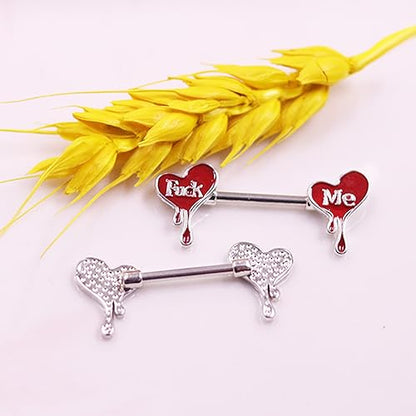 Letter Nipple Ring 14G 316L Surgical Steel Nipple Barbell Heart Shape Devil Body Piercing Jewelry for Women Men - color: red heart F