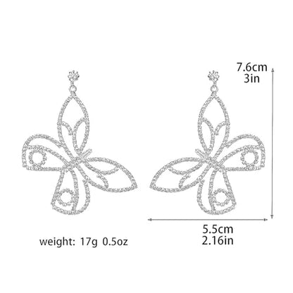 Rhinestone Earrings Dangling for Women Sparkly Silver Dangle Earrings Girls Long Chandelier Earrings Tassel Lightweight Ear Studs Cubic Zirconia (KE001S-W) - color: Bow Butterfly 516305S-W
