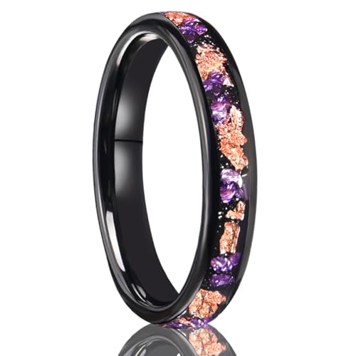 Tungsten Rings for Men and Women 8mm/4mm Men’s Wedding Bands | 8mm Black Inlaid Purple Galaxy Opal Fashion High Polished Suitable for engagement and anniversary parties comfortable fit - color: 4mm gold and purple