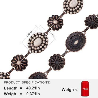 Montana West Rustic Couture's Turquoise Western Concho Chain Belt for Women | Large Western Cowgirl Metal Adjustable Boho Body Chain Belt for Dresses Jeans Country Concert - color: Angel White