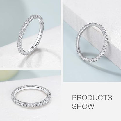 14K Gold Plated Stackable Ring - Timeless Eternity Bands Adorned with Genuine CZ Simulated Diamonds, Ideal for Women Who Cherish Glamour and Adaptable Style - color: Silver