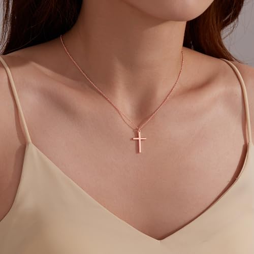 Poxtex Cross Necklace for Women Teen Girls, Dainty 14K Gold Silver Plated Cross Choker Jewelry Non Tarnish Waterproof Cute Simple Small Necklace Christian Baptism Religious Faith Jewelry Gifts - color: 04 Simple Rose Gold Cross Necklace