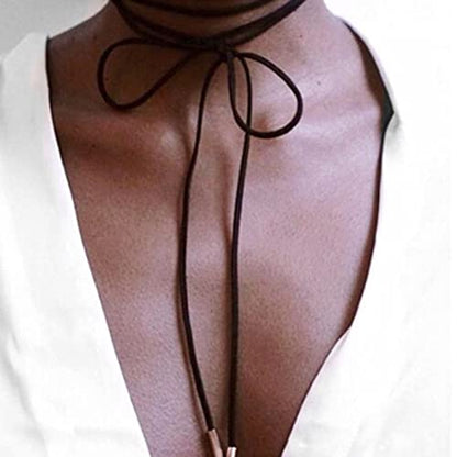YienDoo Gothic Velvet Long Choker Necklace Metal Bar Pendant Sexy Hippie Suede Rope Necklace Chain Long Wrap Lariat Y Necklaces Black Rock Layered Leather Necklaces for Women
