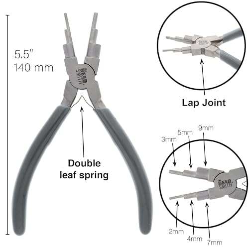 The Beadsmith Wire Looping Pliers | Create 6 Sizes (Ranging 2-9mm) of Loops & Jump Rings, 5.5" long (140mm), Polished Steel Head & PVC Comfort Handle - size: 2-9mm Wire Looping Pliers