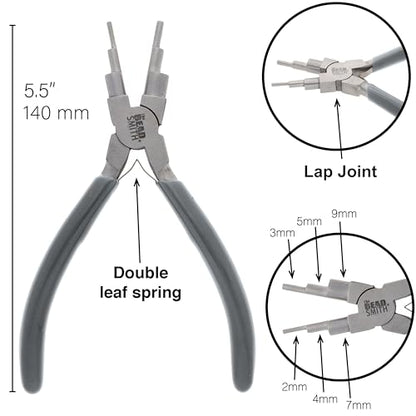 The Beadsmith Wire Looping Pliers | Create 6 Sizes (Ranging 2-9mm) of Loops & Jump Rings, 5.5" long (140mm), Polished Steel Head & PVC Comfort Handle - size: 2-9mm Wire Looping Pliers