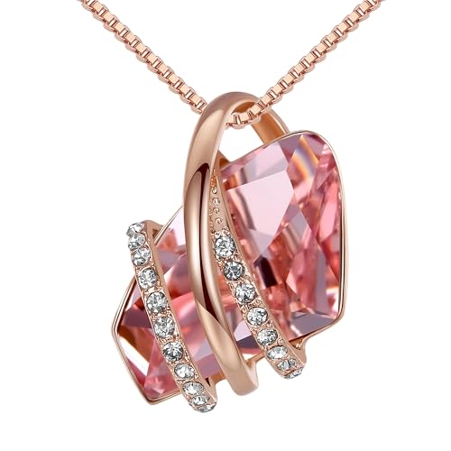 Leafael Wish Stone Pendant Necklace with Birthstone Crystal, 18K Rose Gold Plated/Silvertone, 18" + 2" - color: 110-October-Vintage Pink-Rose Gold Plated