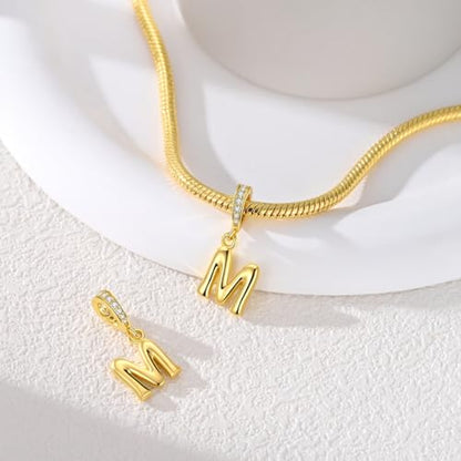 Hapour Gold Initial Letter Charms 925 Sterling Silver Alphabet Beads | 14K Gold Plated, A-Z Letter Charms, For Bracelets Necklace, Cubic Zirconia, DIY Dangle Pendant Beads, For Women Mom - color: Golden initial letter M