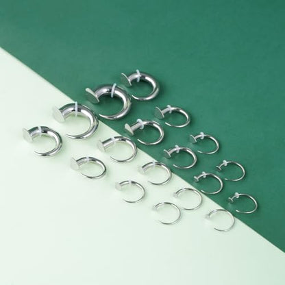 TBOSEN 18PCS Stainless Steel Stretching Kit Taper Bend Expander O-Ring Round | Flower | Heart | Cat Top Body Piercing Jewelry Set - color: Heart Top,Silver