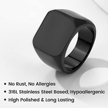 GoldChic Jewelry Personalized Signet Rings Men Women, Stainless Steel Custom Photo Bold Square/Oval Monogram/Old English Initial Pinky Stacking Statement Ring in Black/Silver/Gold (Size 7-14) - color: Black-Blank - Square
