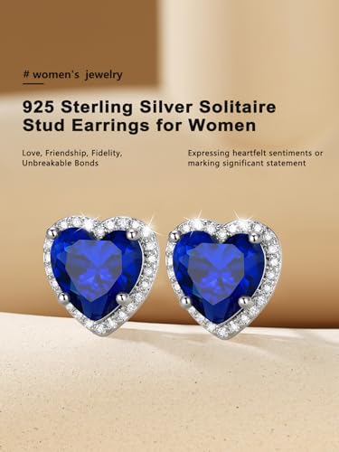 Bestyle Authentic 925 Sterling Silver 2 Carat Birthstone Earrings for Women, More Sparkle Heart/Round Solitaire Diamond Studs Earrings, Great Birthday/Christmas/Anniversary Jewelry for Wife Mother - color: 09. Sept. Sapphire-Heart
