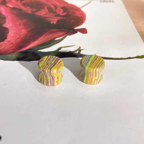 Rainbow Stone Double Flare Ear Plugs Tunnels Natural Organic Stones Expander Ears Piercing Stretcher Gauge Plug for Women Men Fashion Body Jewelry - color: 12mm(1/2")