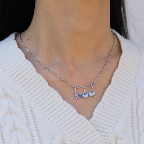 RZKING Silvery Necklace for Women, Gifts for Friend Mom Daughter Teacher - style: Book