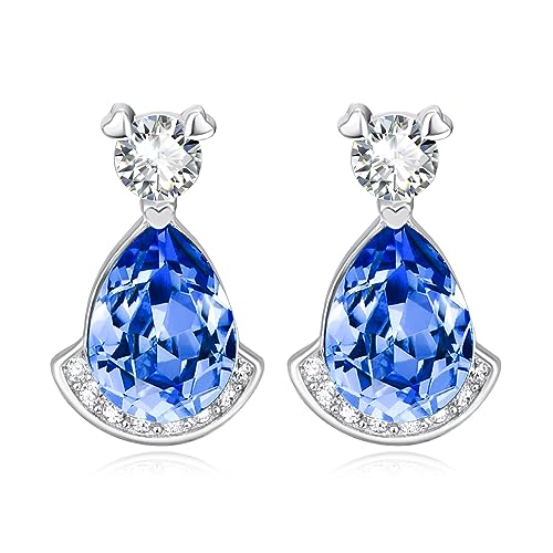 Birthstone Teardrop Crystal Stud Earrings for Women 925 Sterling Silver Solitaire Studs Halo Earrings for Birthday Gifts Teardrop Earrings for women - style: I September