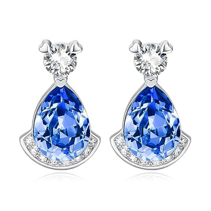 Birthstone Teardrop Crystal Stud Earrings for Women 925 Sterling Silver Solitaire Studs Halo Earrings for Birthday Gifts Teardrop Earrings for women - style: I September