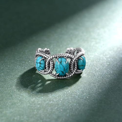 Genuine Turquoise Rings for Women 925 Sterling Silver Daisy Western Rings Vintage Nature Gemstone Real Turquoise Jewelry for Women